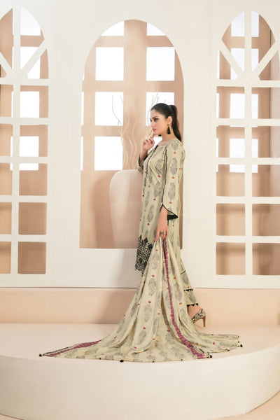 Tawakkal Fabrics 3 Piece Stitched Daman Embroidered Digital Printed Staple Viscose Slub Suit D-9682