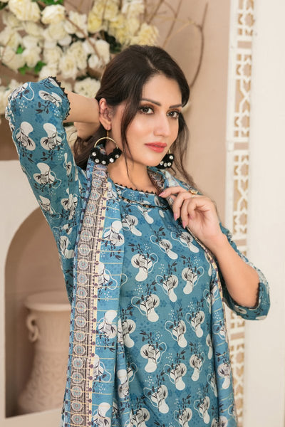 Tawakkal Fabrics 3 Piece Stitched Daman Embroidered Digital Printed Staple Viscose Slub Suit D-9683