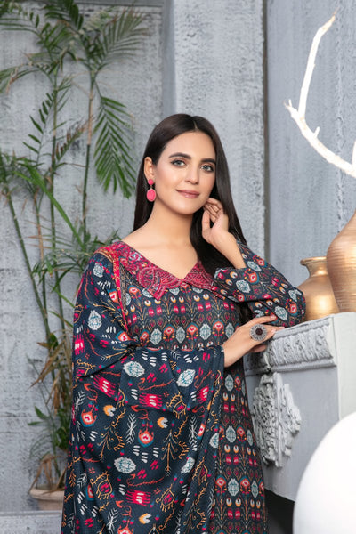 Tawakkal Fabrics 3 Piece Stitched Daman Embroidered Digital Printed Khaddar Suit D-9685