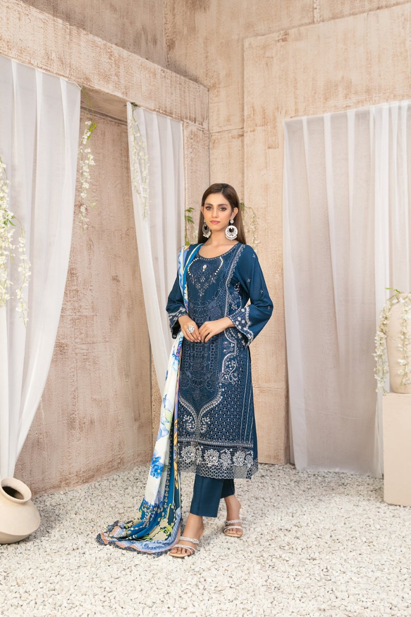 Tawakkal Fabrics 3 Piece Stitched Fancy Embroidered Staple Suit - D-9587