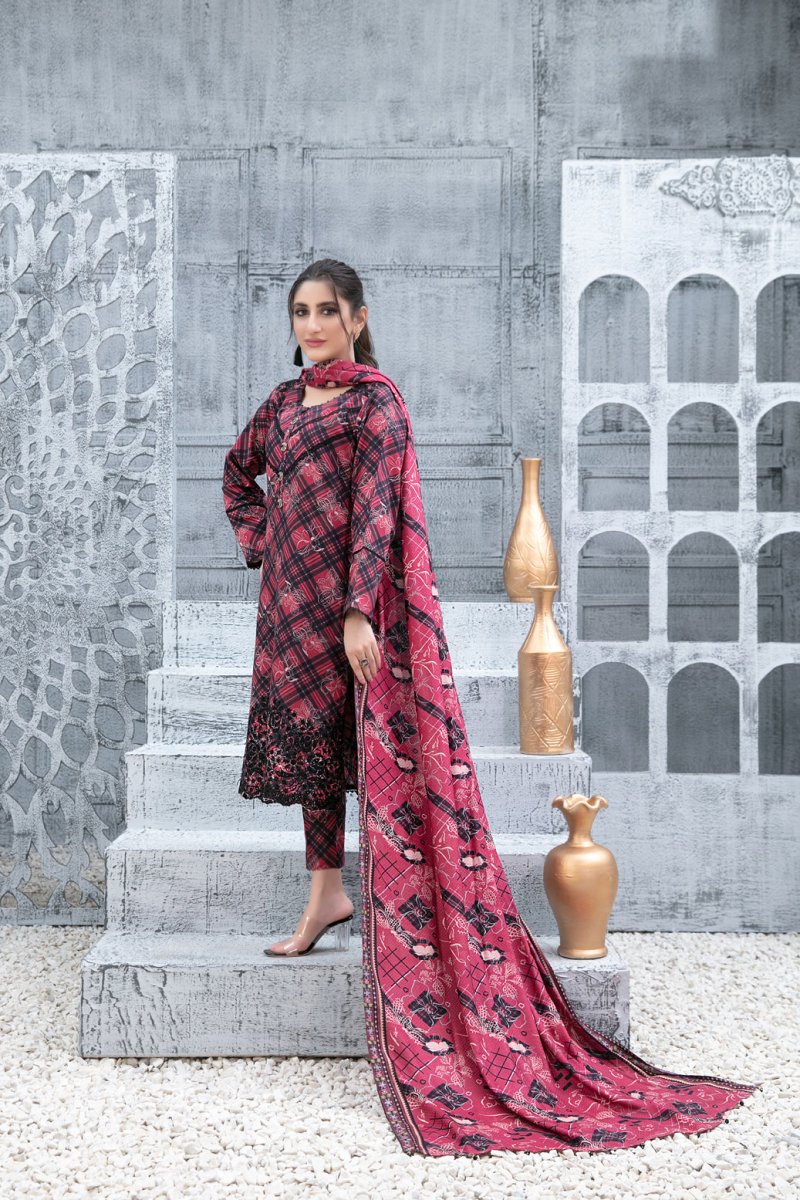 Tawakkal Fabrics 3 Piece Stitched Daman Embroidered Digital Printed Khaddar Suit D-9688