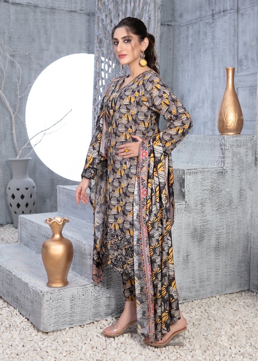Tawakkal Fabrics 3 Piece Stitched Daman Embroidered Digital Printed Khaddar Suit D-9690