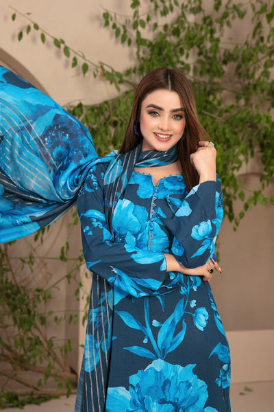 Tawakkal Fabrics 3 Piece Stitched Schiffli Daman Embroidered Digital Printed Staple Suit D-9716