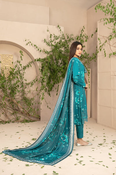 Tawakkal Fabrics 3 Piece Stitched Schiffli Daman Embroidered Digital Printed Staple Suit D-9718