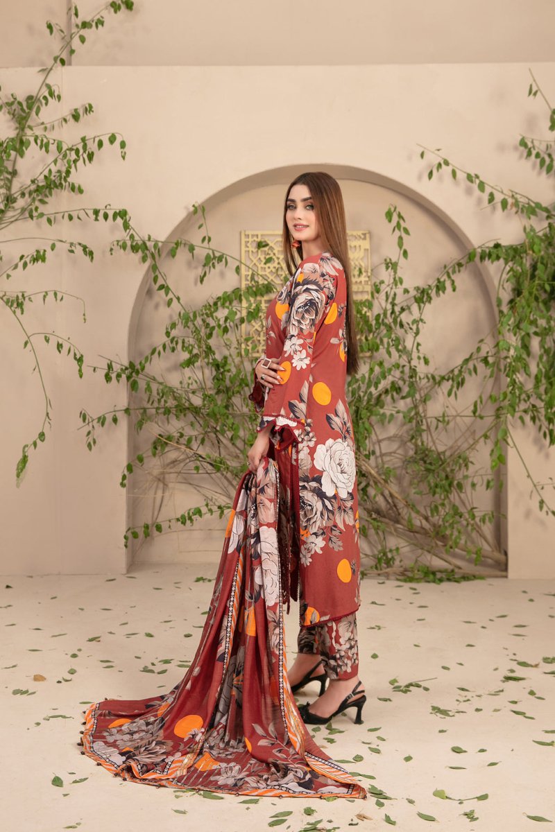 Tawakkal Fabrics 3 Piece Stitched Schiffli Daman Embroidered Digital Printed Staple Suit D-9719