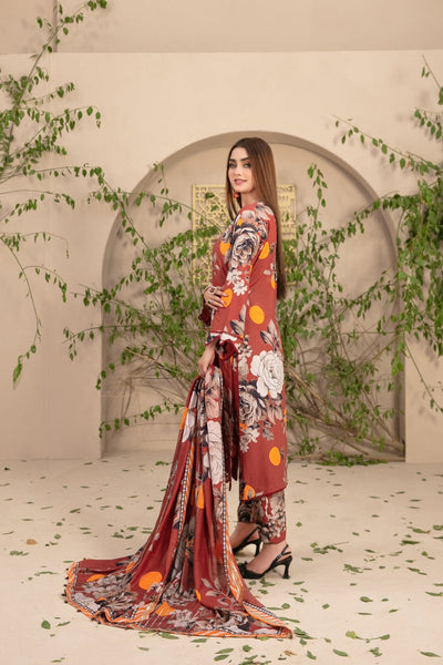 Tawakkal Fabrics 3 Piece Stitched Schiffli Daman Embroidered Digital Printed Staple Suit D-9719