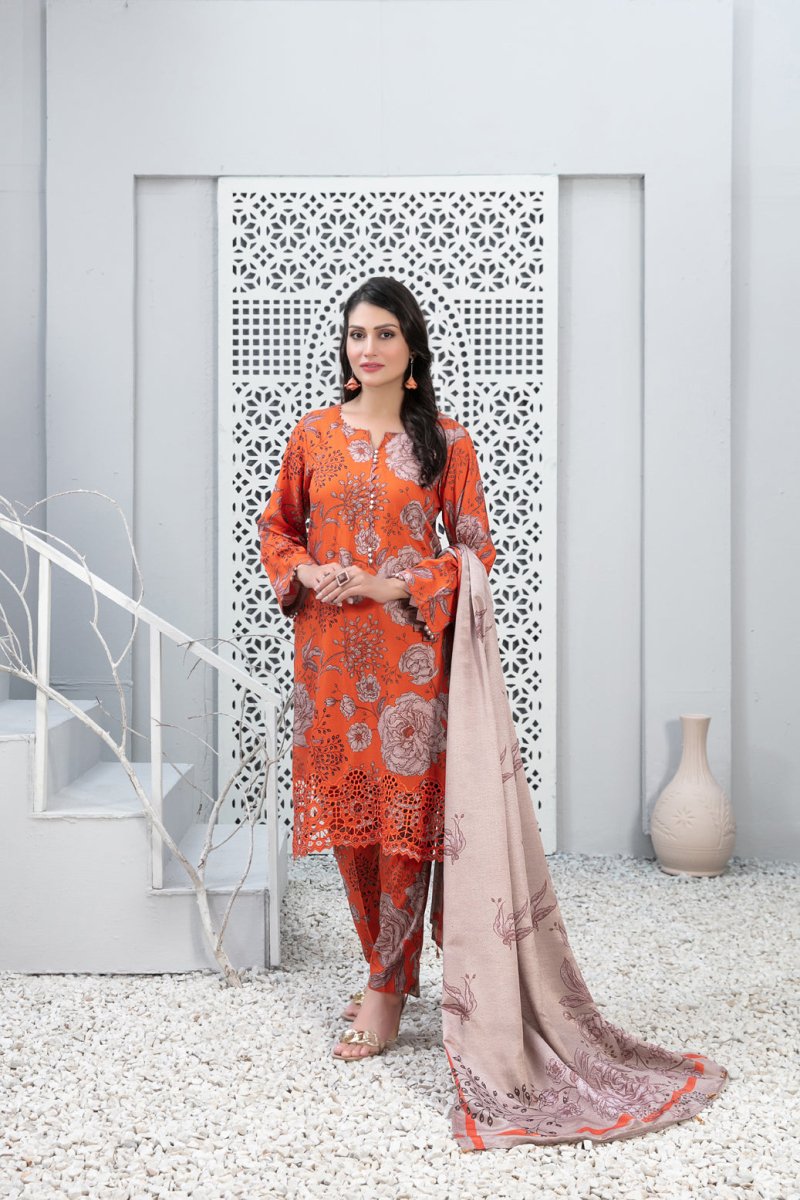 Tawakkal Fabrics 3 Piece Stitched Schiffli Daman Embroidered Digital Printed Staple Suit - D-9721