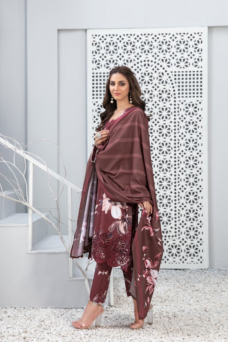 Tawakkal Fabrics 3 Piece Stitched Schiffli Daman Embroidered Digital Printed Staple Suit - D-9722