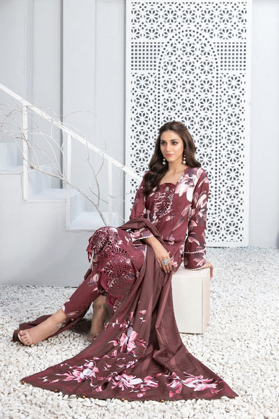 Tawakkal Fabrics 3 Piece Stitched Schiffli Daman Embroidered Digital Printed Staple Suit - D-9722