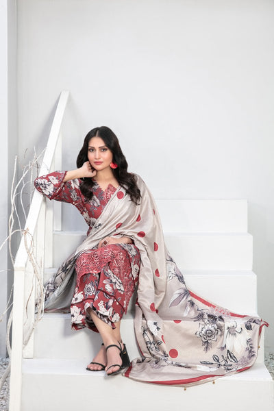 Tawakkal Fabrics 3 Piece Stitched Schiffli Daman Embroidered Digital Printed Staple Suit - D-9723