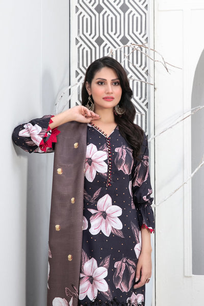 Tawakkal Fabrics 3 Piece Stitched Schiffli Daman Embroidered Digital Printed Staple Suit - D-9724