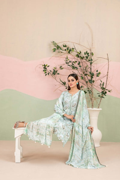 Tawakkal Fabrics 3 Piece Stitched Boti Embroidered Digital Printed Leather Peach Suit - D-9776