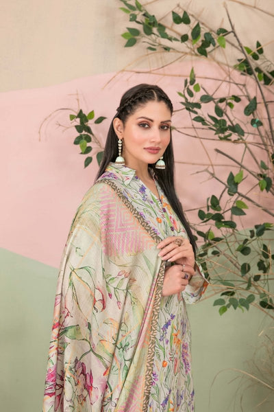Tawakkal Fabrics 3 Piece Stitched Boti Embroidered Digital Printed Leather Peach Suit - D-9778