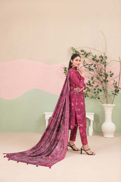 Tawakkal Fabrics 3 Piece Stitched Boti Embroidered Digital Printed Leather Peach Suit - D-9782