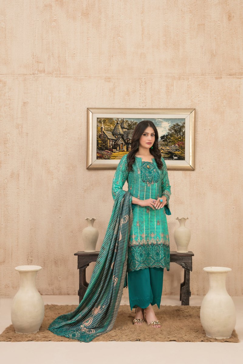 Tawakkal Fabrics 3 Piece Stitched Embroidered Digital Printed Tila Staple Suit D-9792