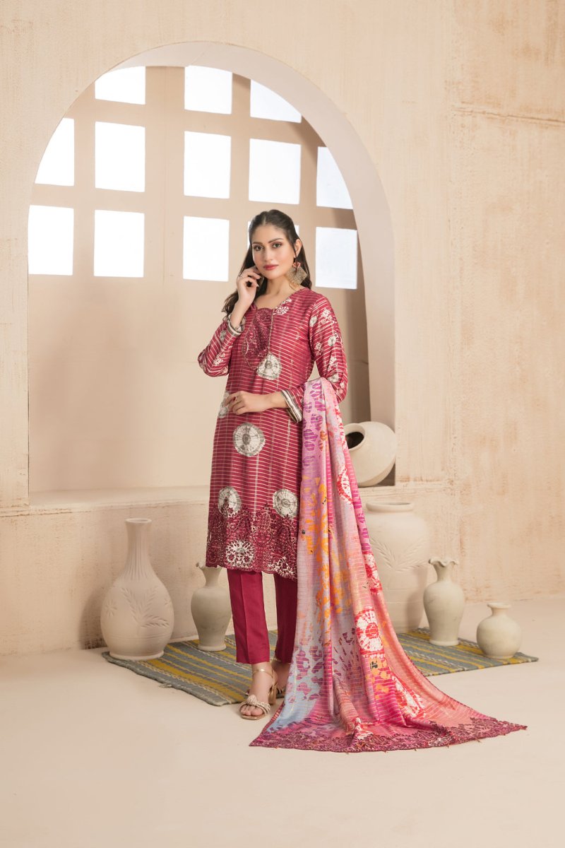 Tawakkal Fabrics 3 Piece Stitched Embroidered Digital Printed Tila Staple Suit D-9793