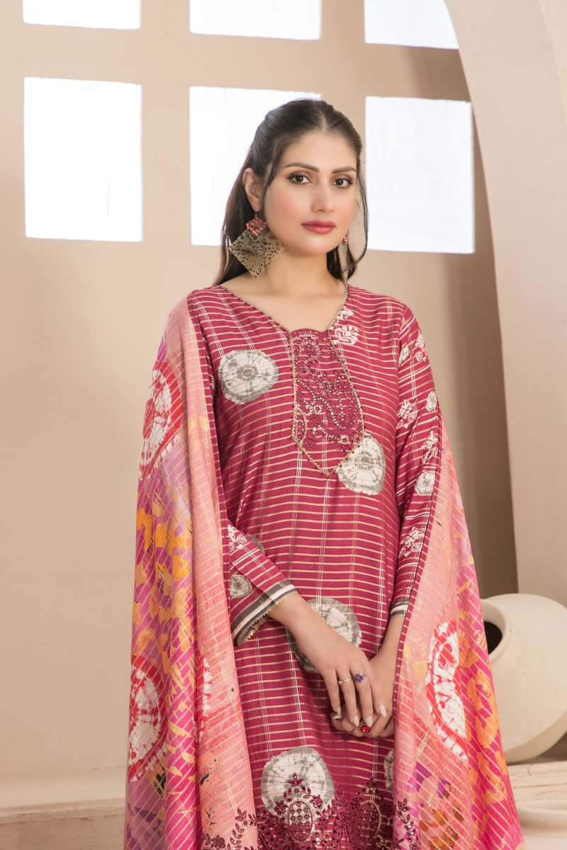 Tawakkal Fabrics 3 Piece Stitched Embroidered Digital Printed Tila Staple Suit D-9793