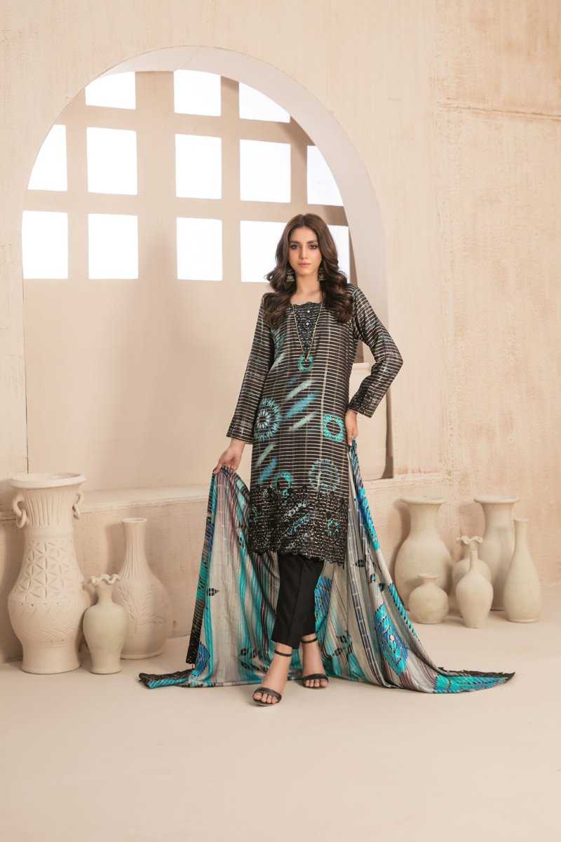 Tawakkal Fabrics 3 Piece Stitched Embroidered Digital Printed Tila Staple Suit D-9794