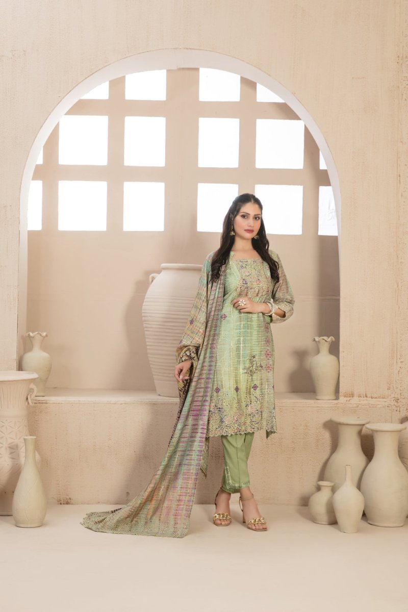 Tawakkal Fabrics 3 Piece Stitched Embroidered Digital Printed Tila Staple Suit D-9797