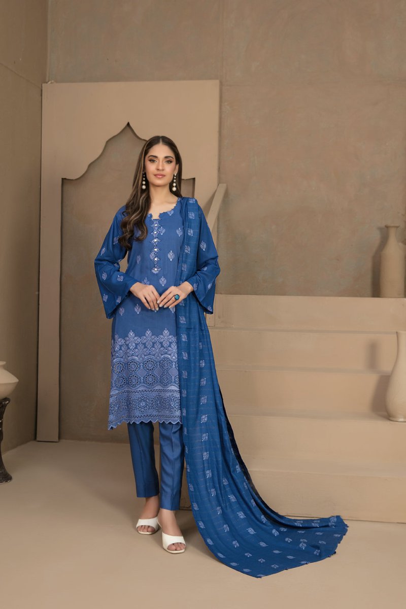 Tawakkal Fabrics 3 Piece Stitched Fancy Schiffli Embroidered Staple Suit - D-9808