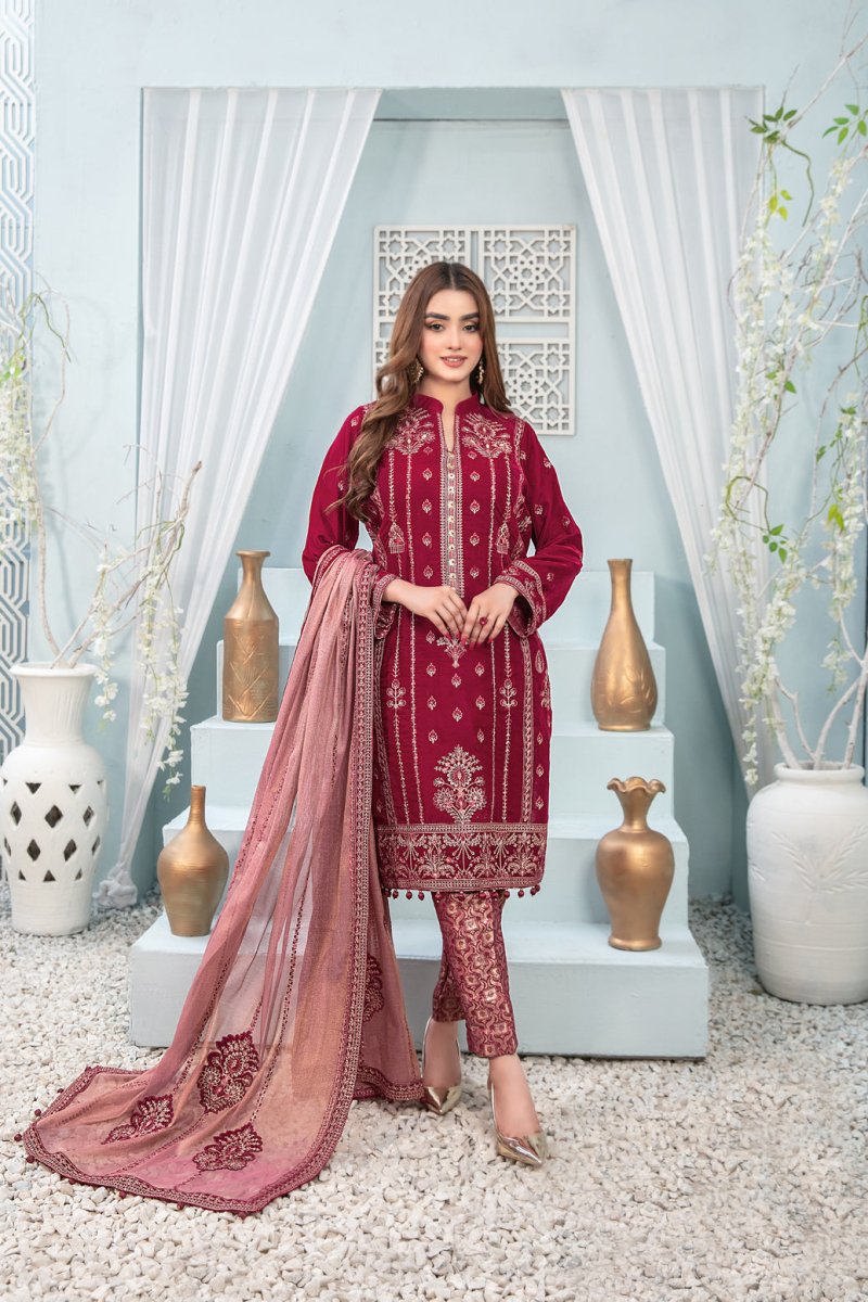 Tawakkal Fabrics 3 Piece Stitched Exclusive Viscose Schiffli Suit D-9825