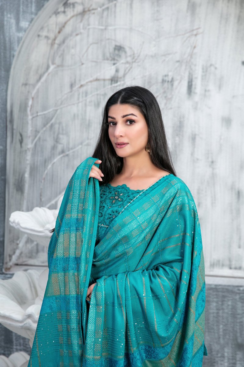 Tawakkal Fabrics 3 Piece Stitched Boti with Daman Boring Embroidered Leather Peach Jacquard Suit D-9842