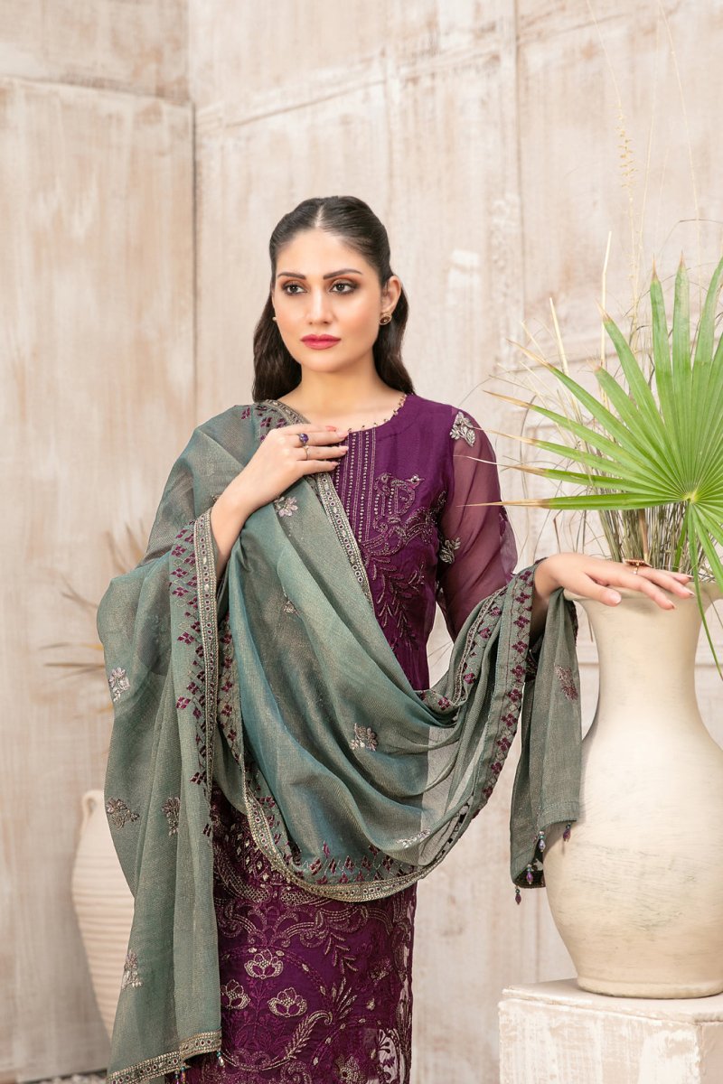 Tawakkal Fabrics 3 Piece Stitched Fancy Heavy Embroidered Organza Suit - D-9932