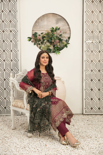 Tawakkal Fabrics 3 Piece Stitched Fancy Heavy Embroidered Organza Suit - D-9957