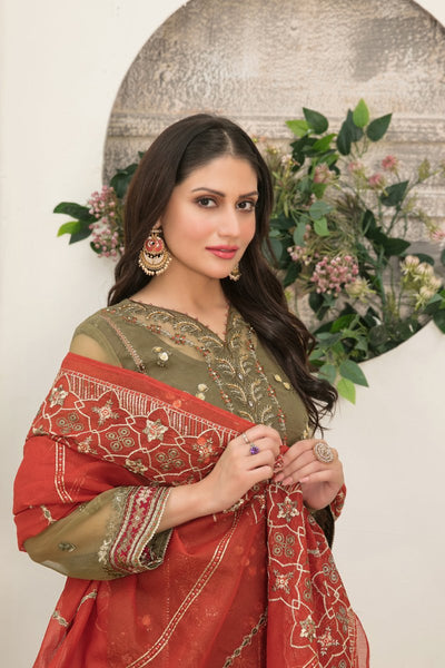 Tawakkal Fabrics 3 Piece Stitched Fancy Heavy Embroidered Organza Suit - D-9961