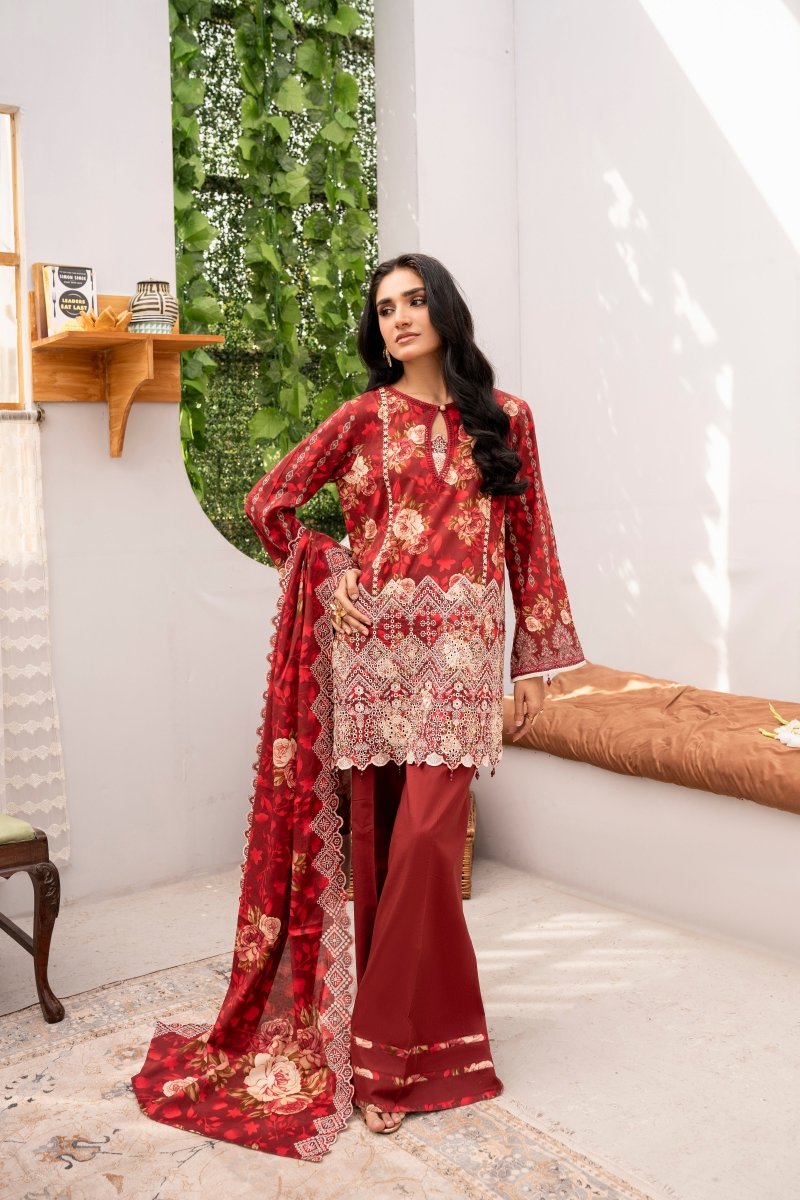 FIRDOUS 3 Piece Stitched Embroidered Printed Lawn Suit - D-771