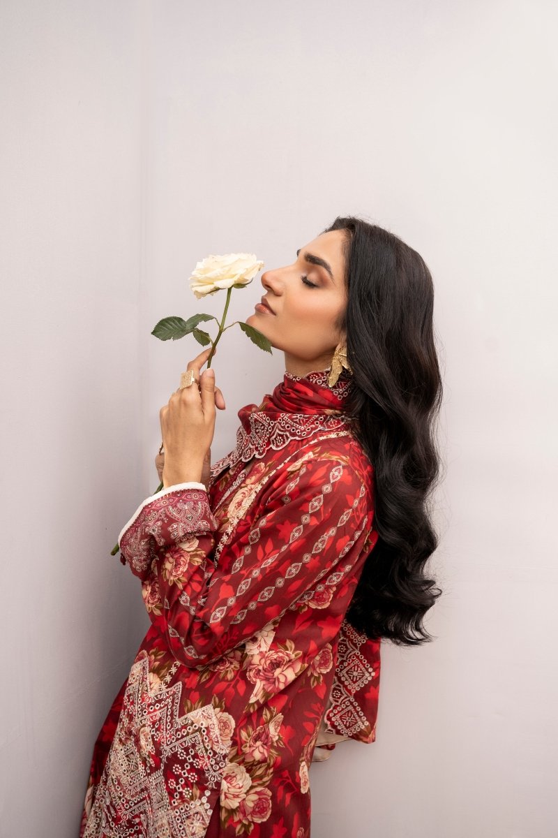 FIRDOUS 3 Piece Stitched Embroidered Printed Lawn Suit - D-771