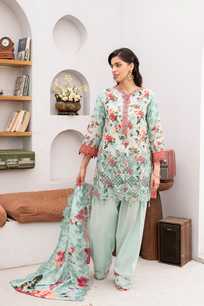 FIRDOUS 3 Piece Stitched Embroidered Printed Lawn Suit - D-772