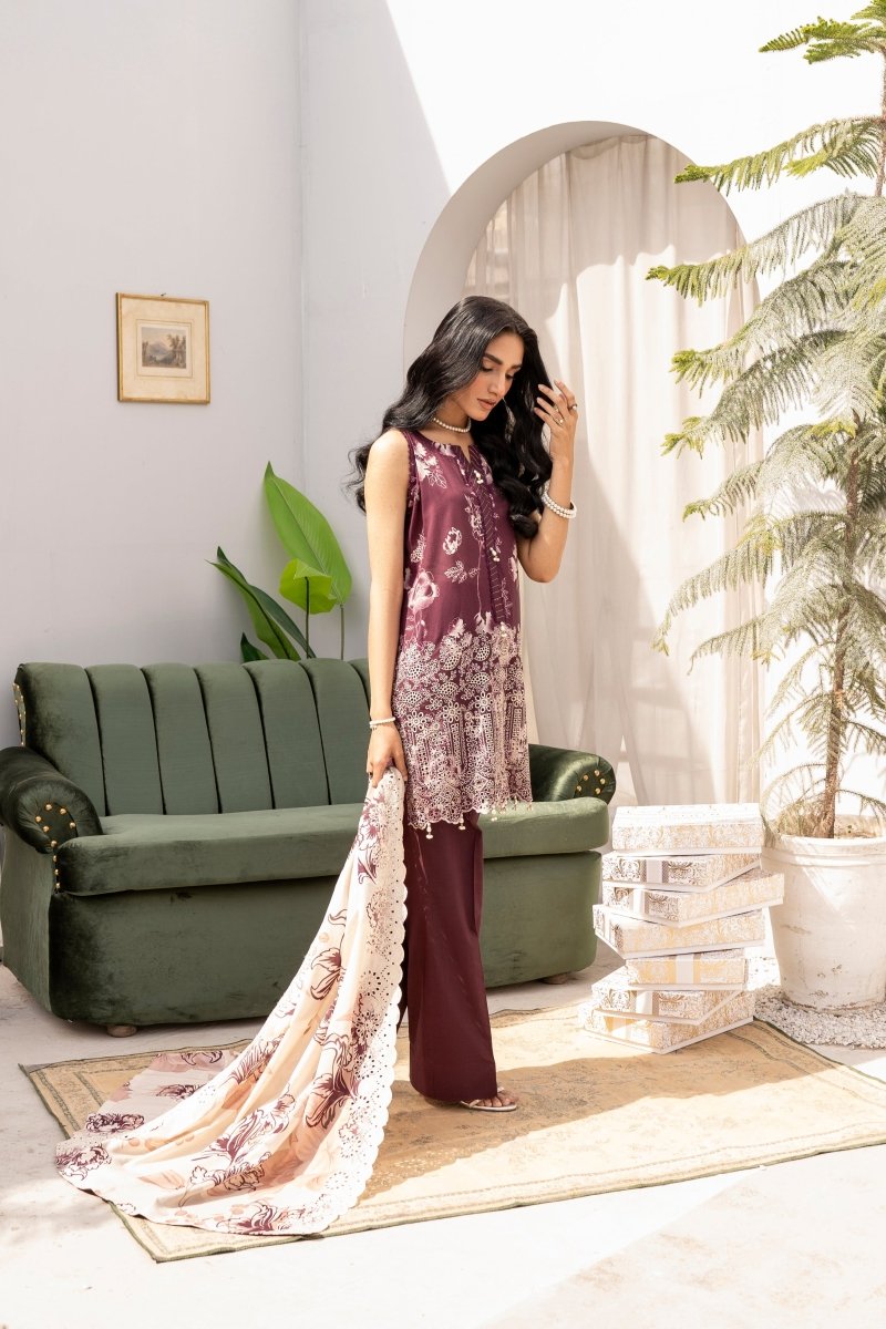 FIRDOUS 3 Piece Stitched Embroidered Printed Lawn Suit - D-780