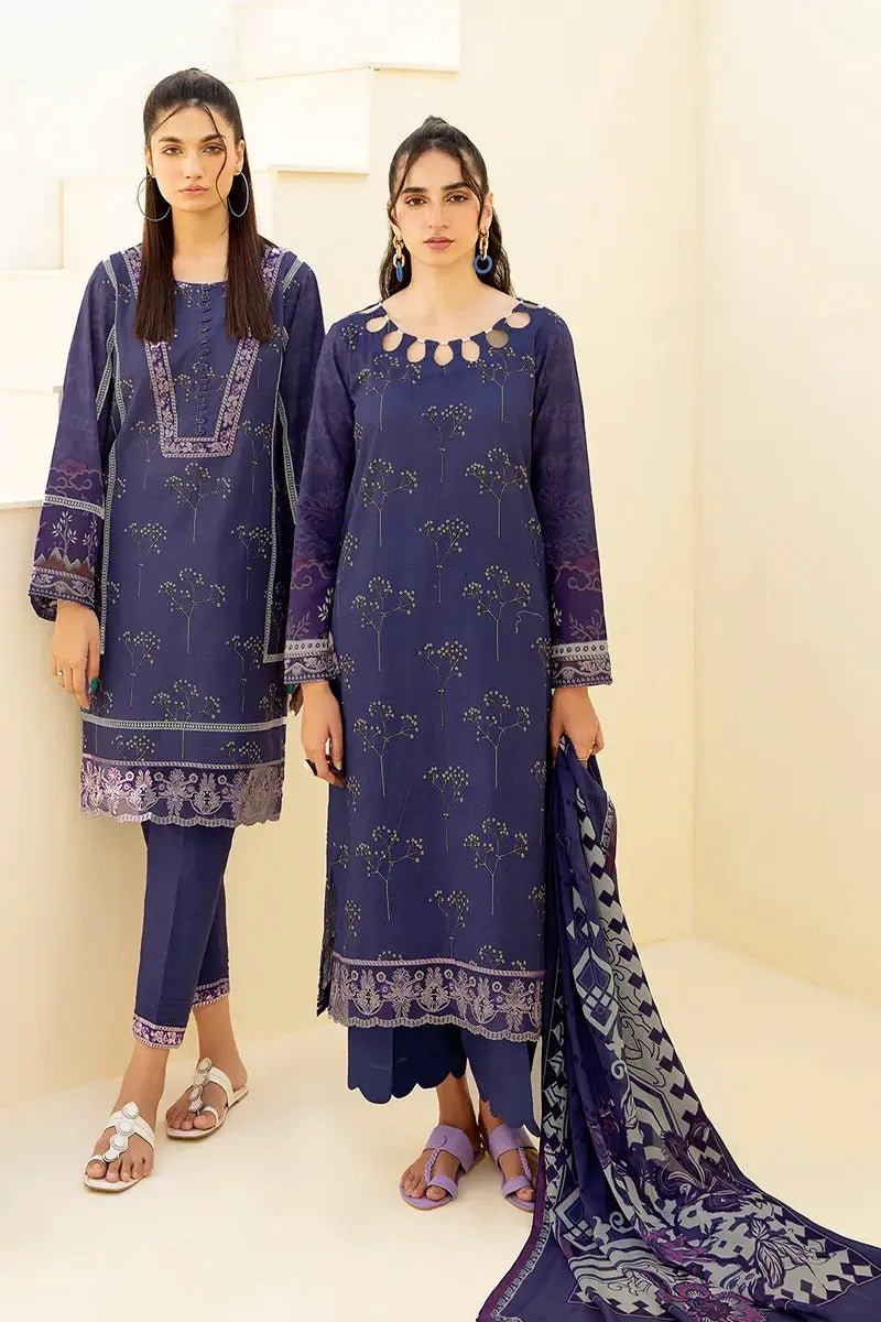 Ramsha 3 Piece Stitched Digital Printed Khaddar Suit - E-206 - Blue
