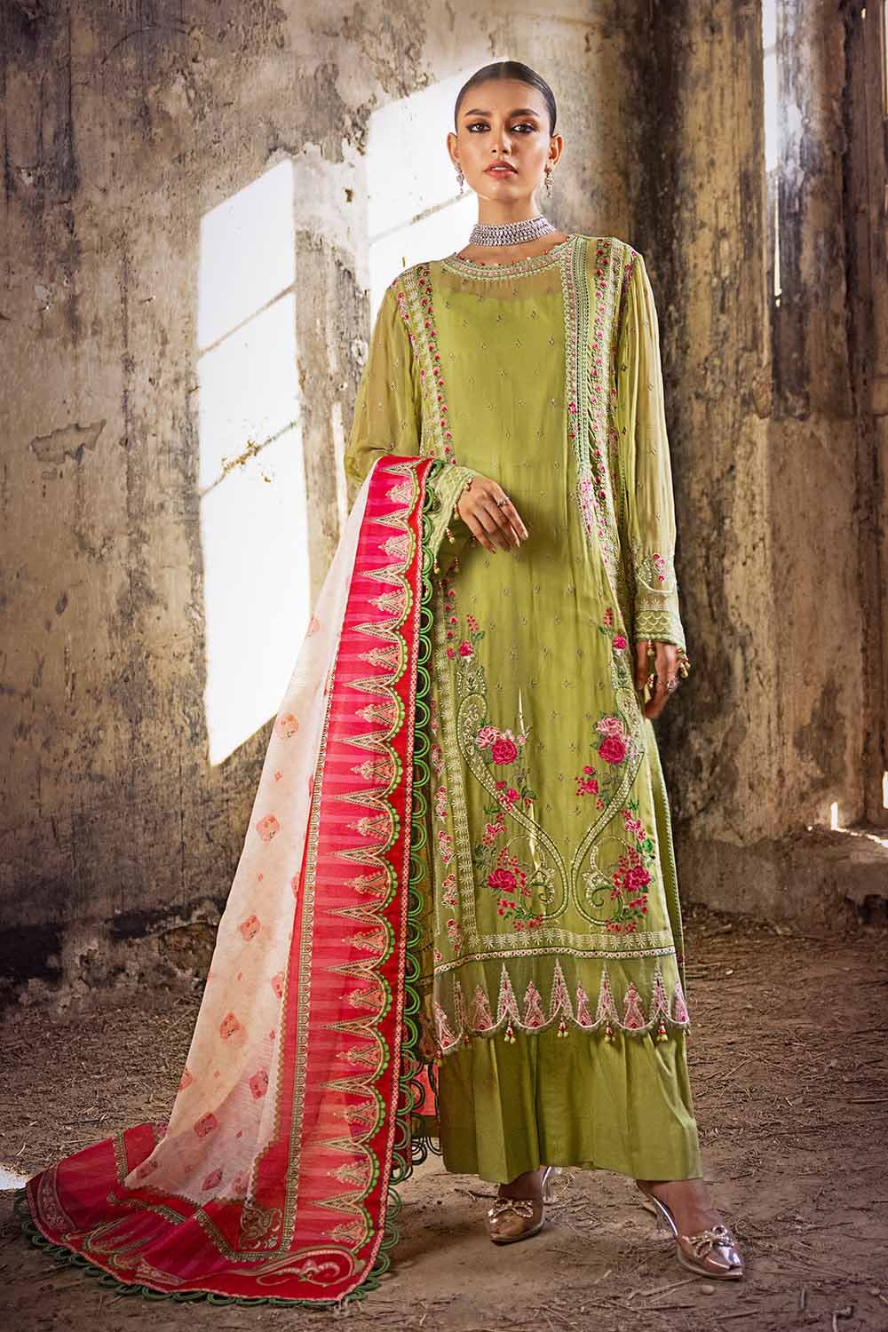 Gul Ahmed 3PC Embroidered Chiffon Unstitched Suit with Digital Printed Paper Cotton Dupatta FE-32032