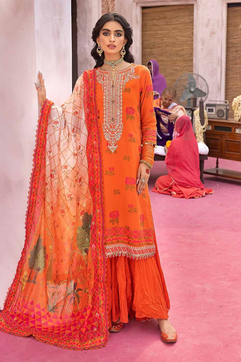 Gul Ahmed 3PC Embroidered Unstitched Jacquard Shirt with Digital Printed Jacquard Dupatta and Neckline FE-32034