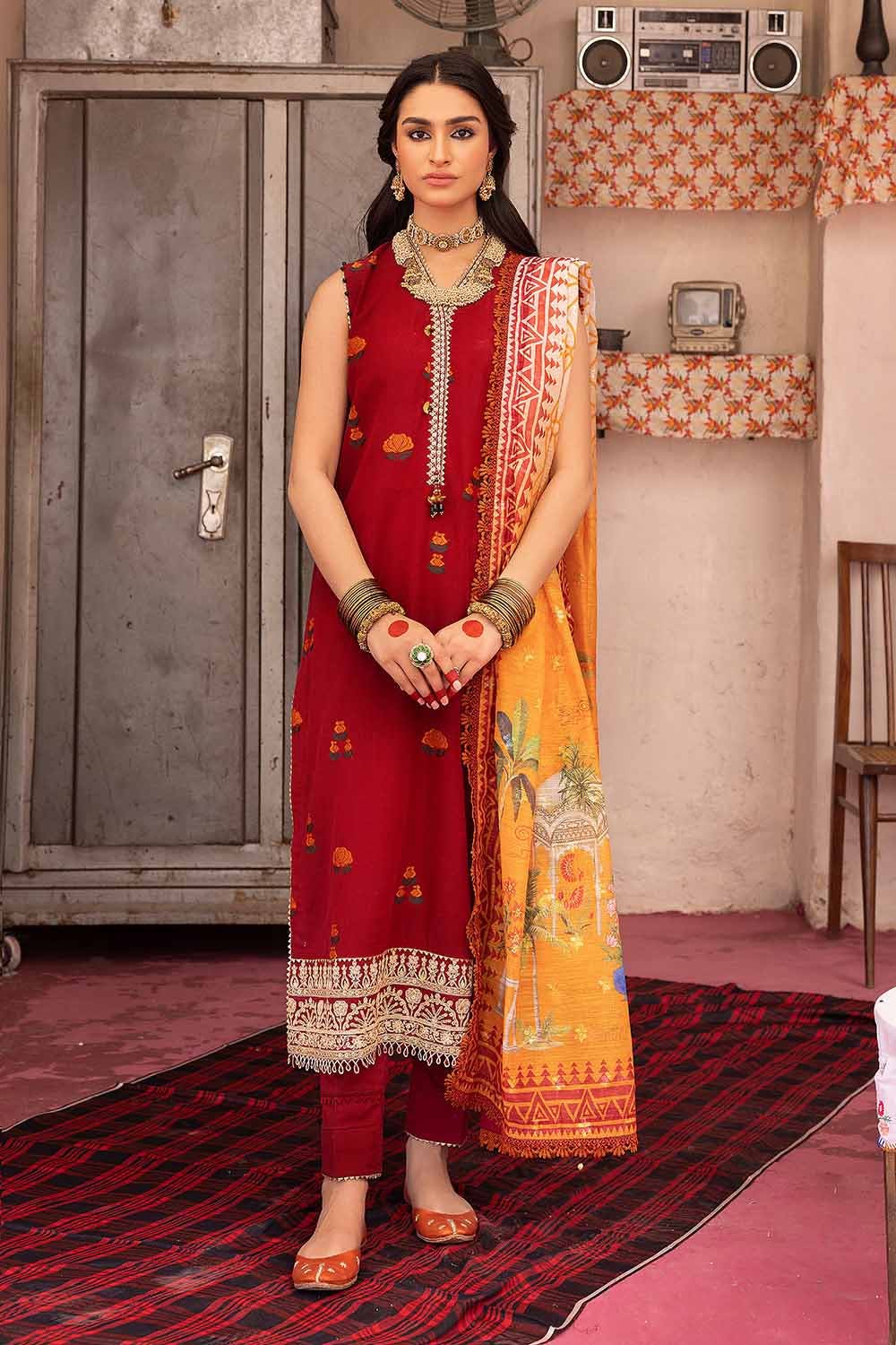 Gul Ahmed 3PC Embroidered Unstitched Jacquard Shirt with Digital Printed Jacquard Dupatta and Neckline FE-32035