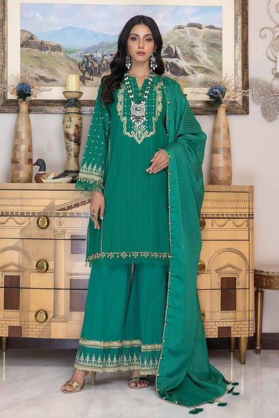 Gul Ahmed 3PC Embroidered Stripe Lawn Unstitched Suit with Jacquard Dupatta FE-32090