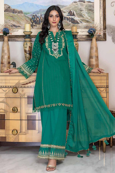 Gul Ahmed 3PC Embroidered Stripe Lawn Unstitched Suit with Jacquard Dupatta FE-32090