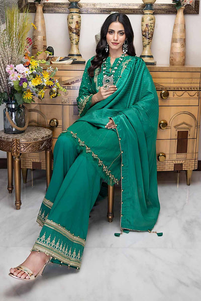 Gul Ahmed 3PC Embroidered Stripe Lawn Unstitched Suit with Jacquard Dupatta FE-32090