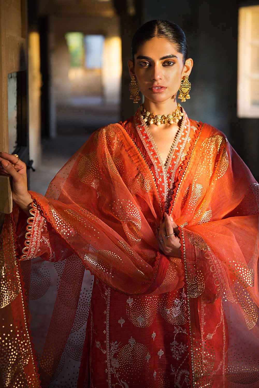 Gul Ahmed 3PC Embroidered Foil Printed Nylon Unstitched Suit with Foil Printed Organza Dupatta FE-32110