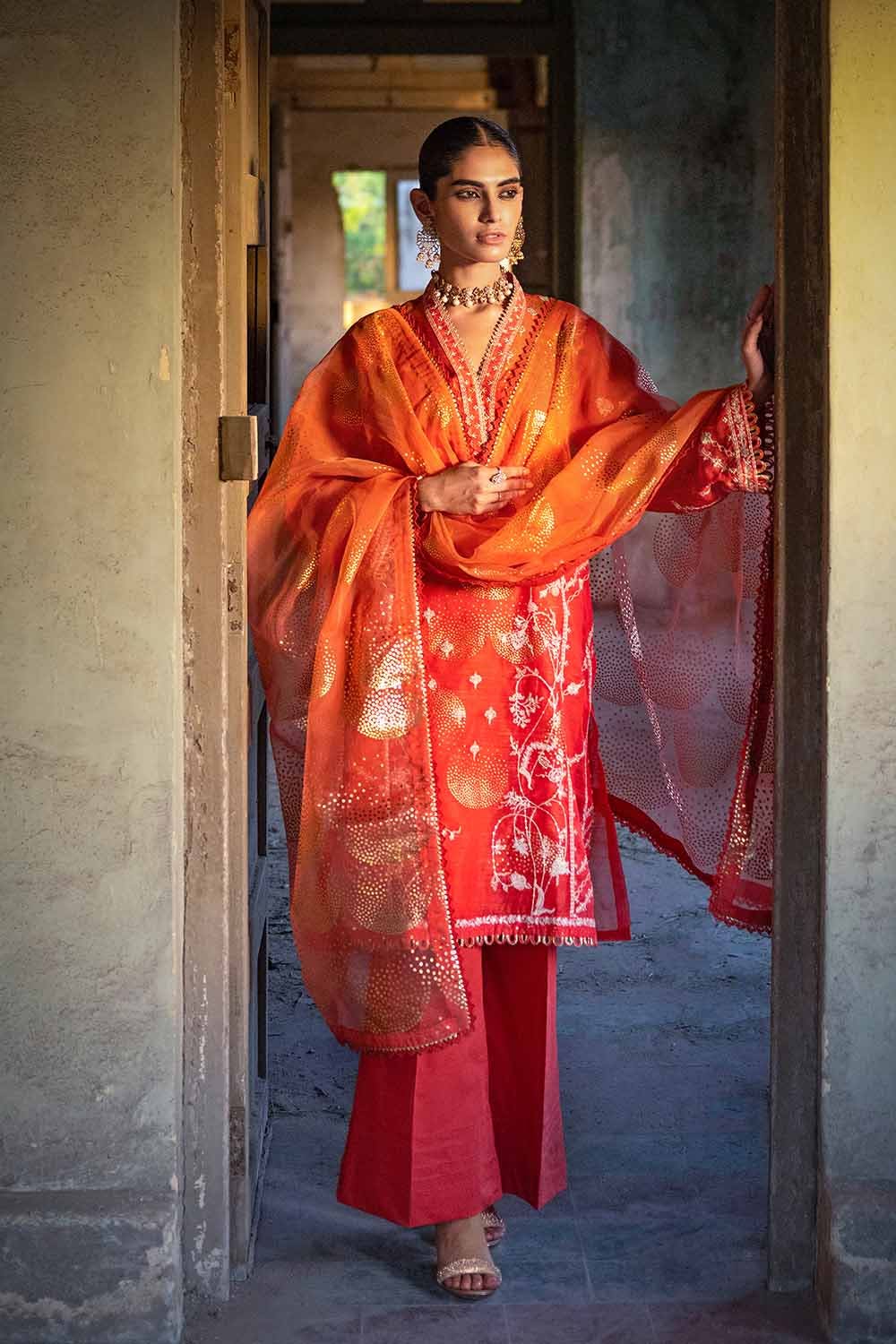 Gul Ahmed 3PC Embroidered Foil Printed Nylon Unstitched Suit with Foil Printed Organza Dupatta FE-32110