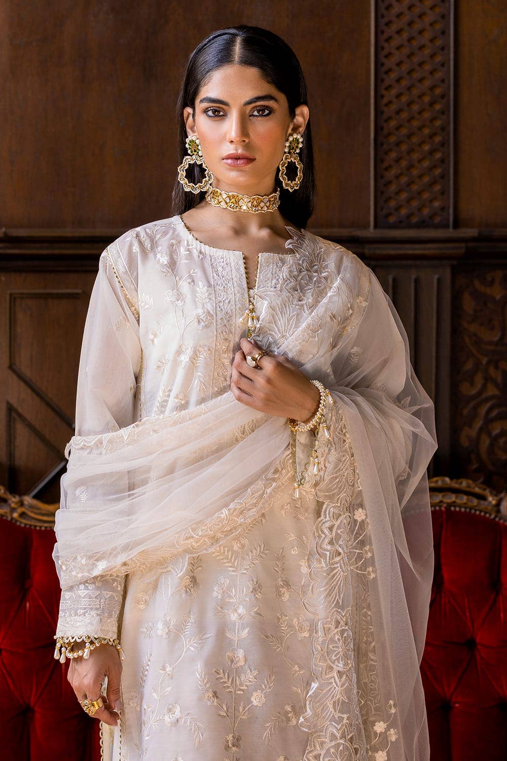 Gul Ahmed 3PC Embroidered Paper Cotton Unstitched Suit with Embroidered Net Dupatta FE-42009