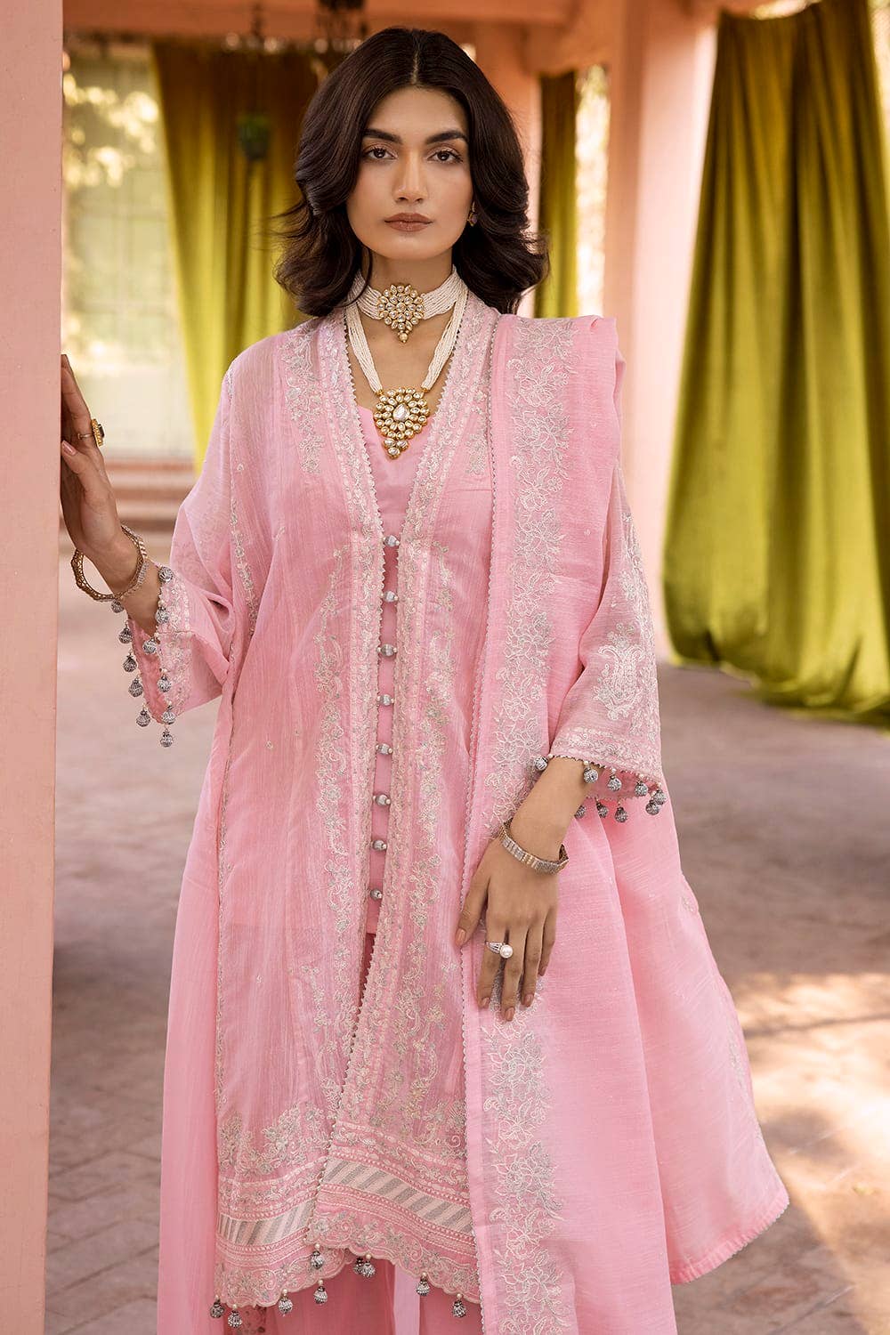 Gul Ahmed 3PC Zari and Sequins Embroidered Cotton Unstitched Suit with Zari and Sequins Embroidered Cotton Slub Dupatta FE-42021