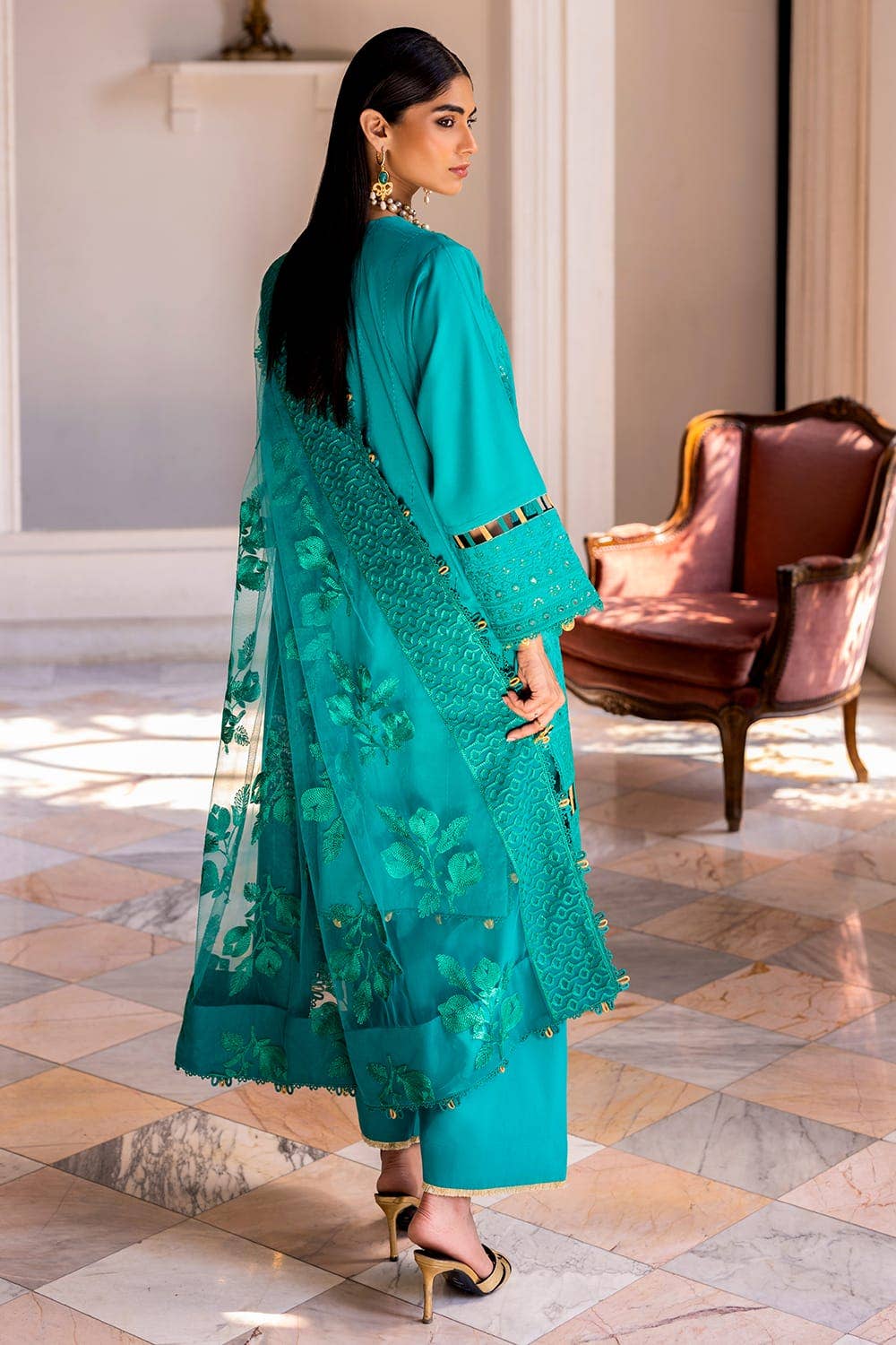 Gul Ahmed 3PC Embroidered Lawn Unstitched Suit with Embroidered Net Dupatta FE-42038