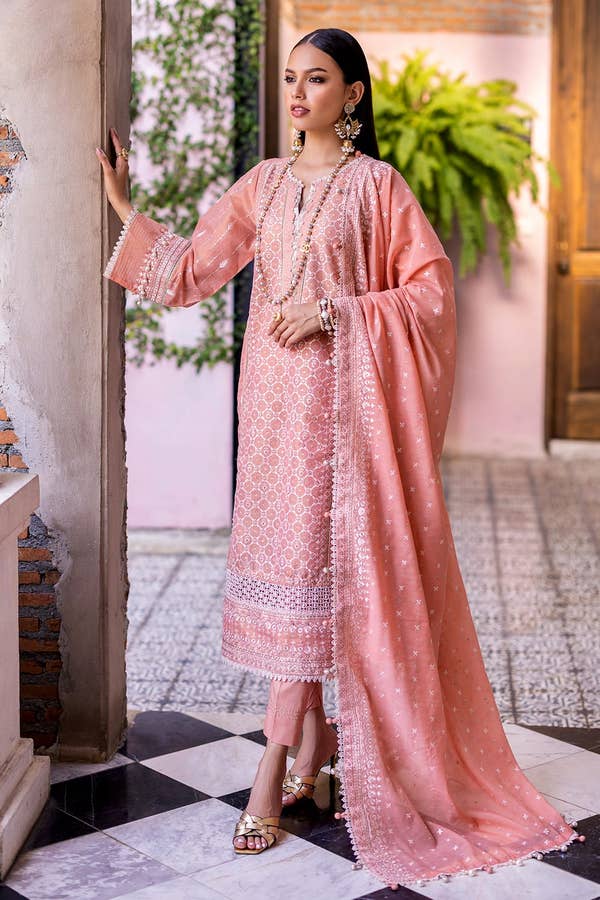 Gul Ahmed 3PC Embroidered Zari Jacquard Unstitched Suit with Embroidered Zari Paper Cotton Dupatta FE-42040