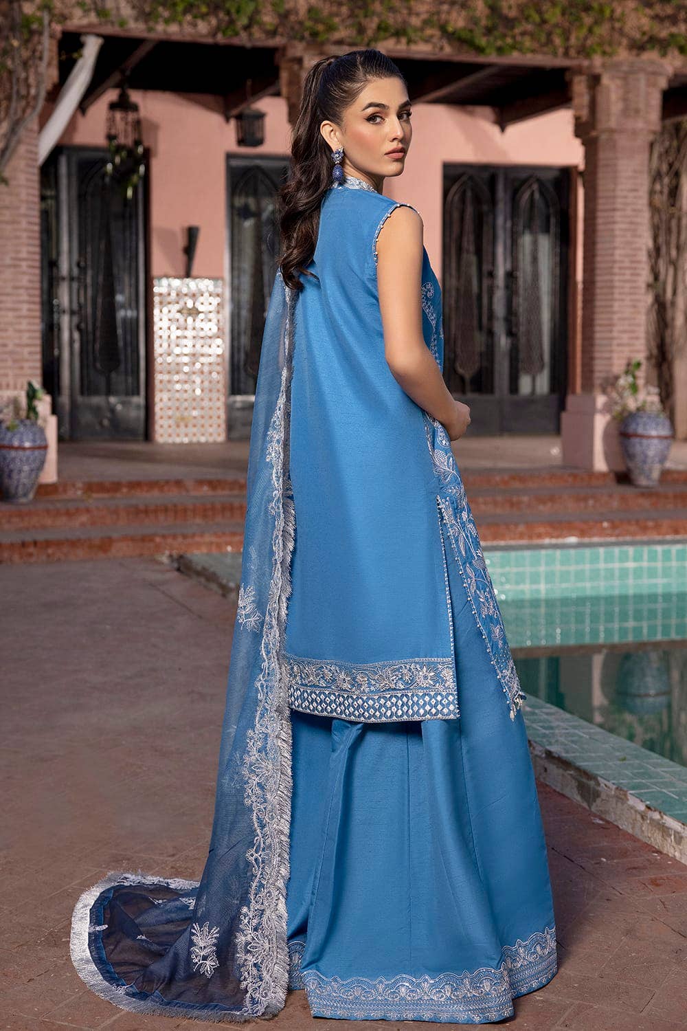 Gul Ahmed 3PC Embroidered Raw Silk Unstitched Suit with Embroidered Printed Net Dupatta FE-42074