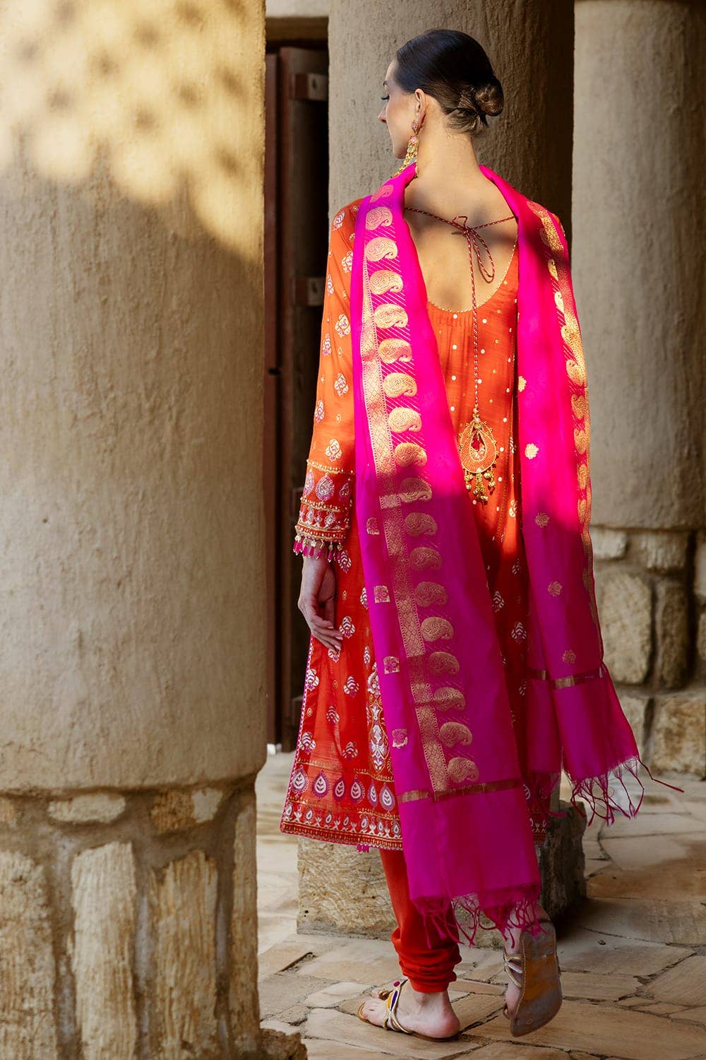 Gul Ahmed 3PC Hand Embroidered Gold and Lacquer Printed Raw Silk Unstitched Suit with Jacquard Dupatta FE-42078