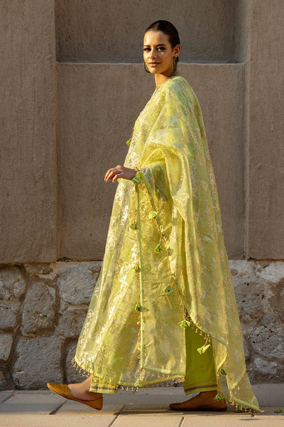 Gul Ahmed 3PC Hand Embroidered Gold and Lacquer Printed Raw Silk Unstitched Suit with Gold Foil Printed Organza Dupatta FE-42080