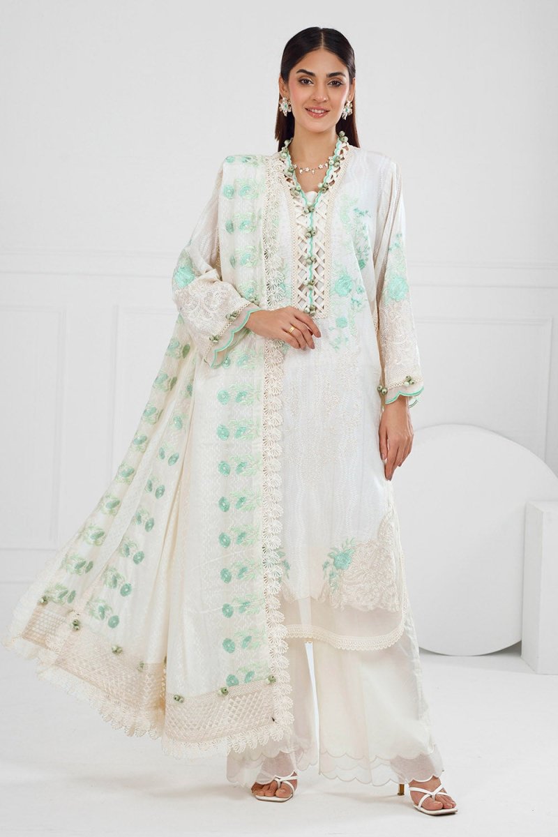 Gul Ahmed 3 Piece Unstitched Embroidered Stripe Suit with Embroidered Stripe Dupatta FE-52014